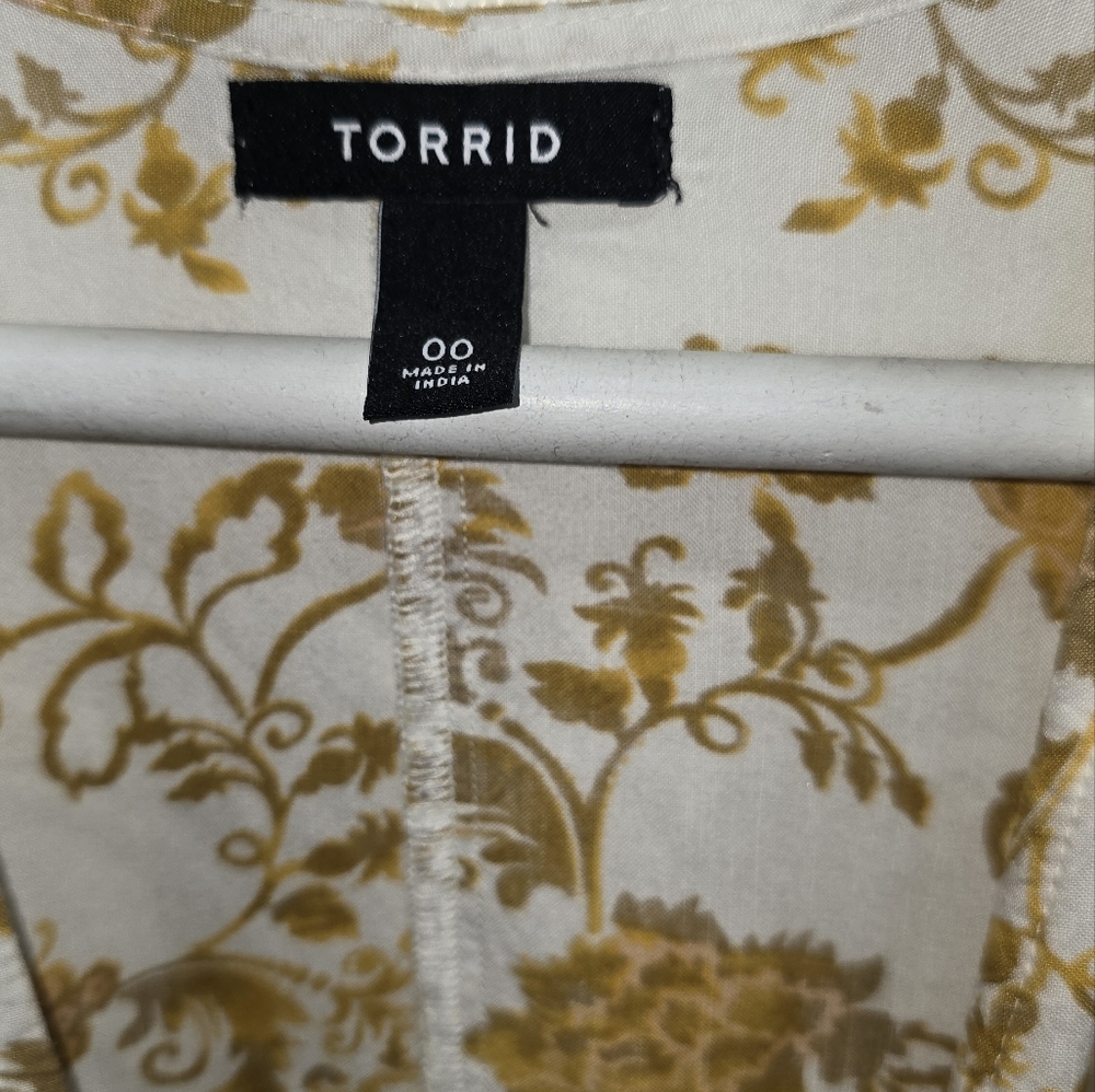TORRID Ruffle Kimono Top Sz 00 12 14 Yellow Floral Boho Bohemian - Picture 6 of 9